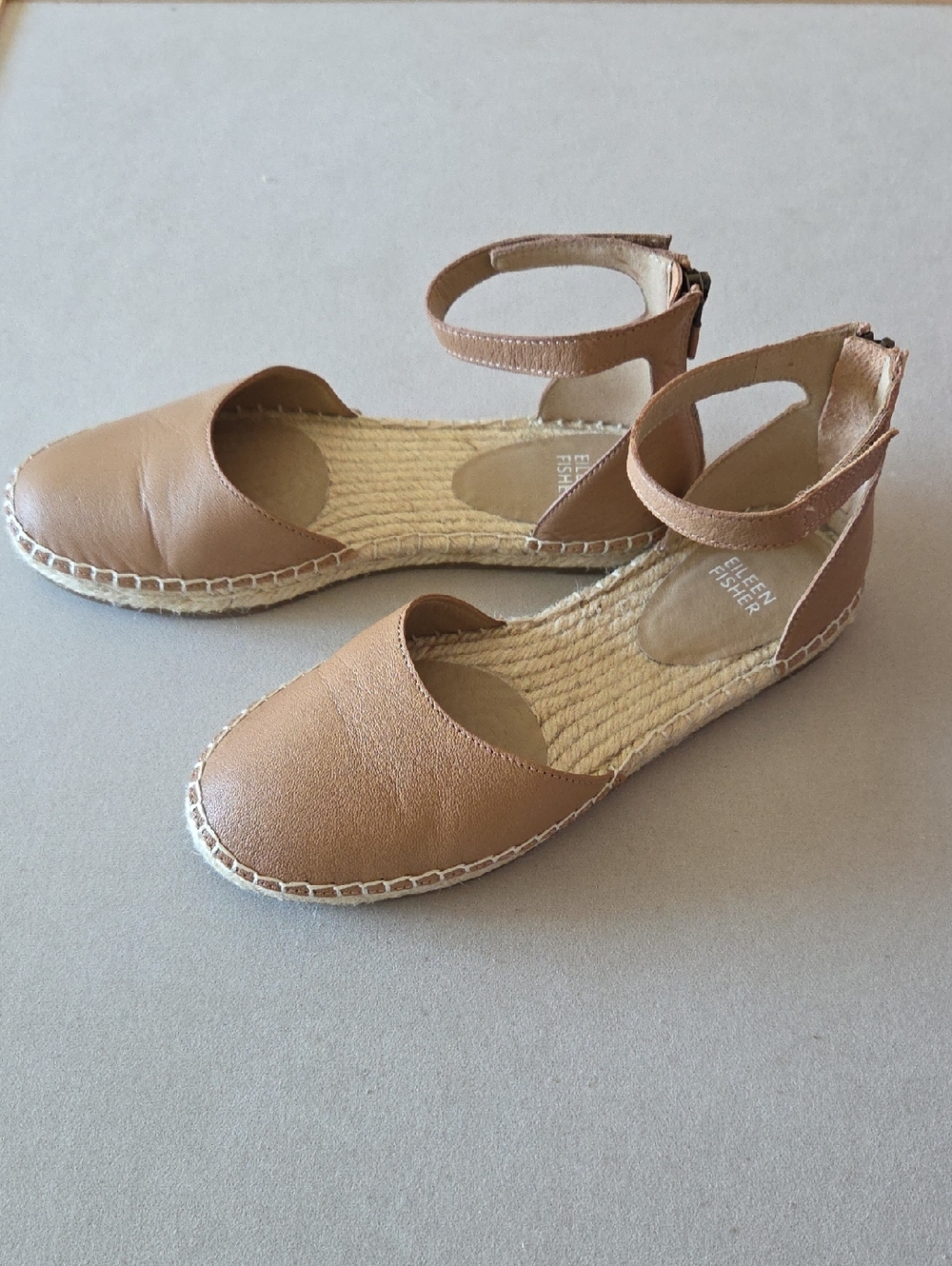 Eileen Fisher Tan Lala Leather Ankle-Strap Espadrille Vacay Summer Travel Size 7
